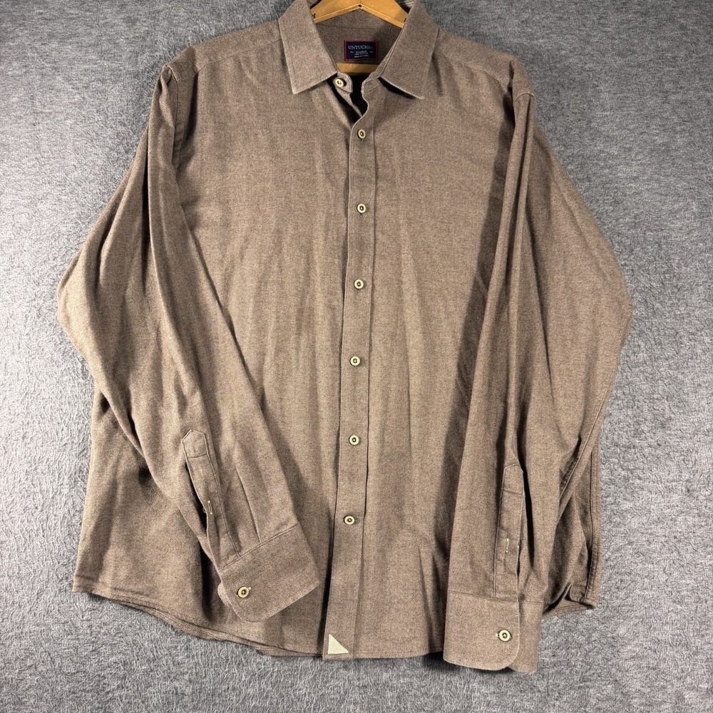 Untuckit Shirt Mens Size XL Brown Solid Brushed Twill Flannel Button Up Preppy